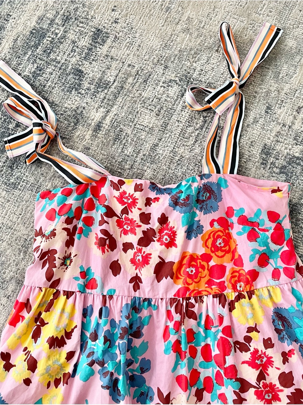 Peter Som for Anthropologie Size M Flouncy Floral Mini Dress Pink Shoulder Tie - Picture 6 of 13